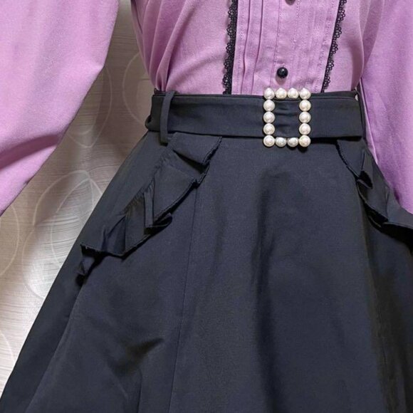 Ank Rouge Pearl Buckle Ruffle Pocket A-Line Skirt - Picture 2 of 5